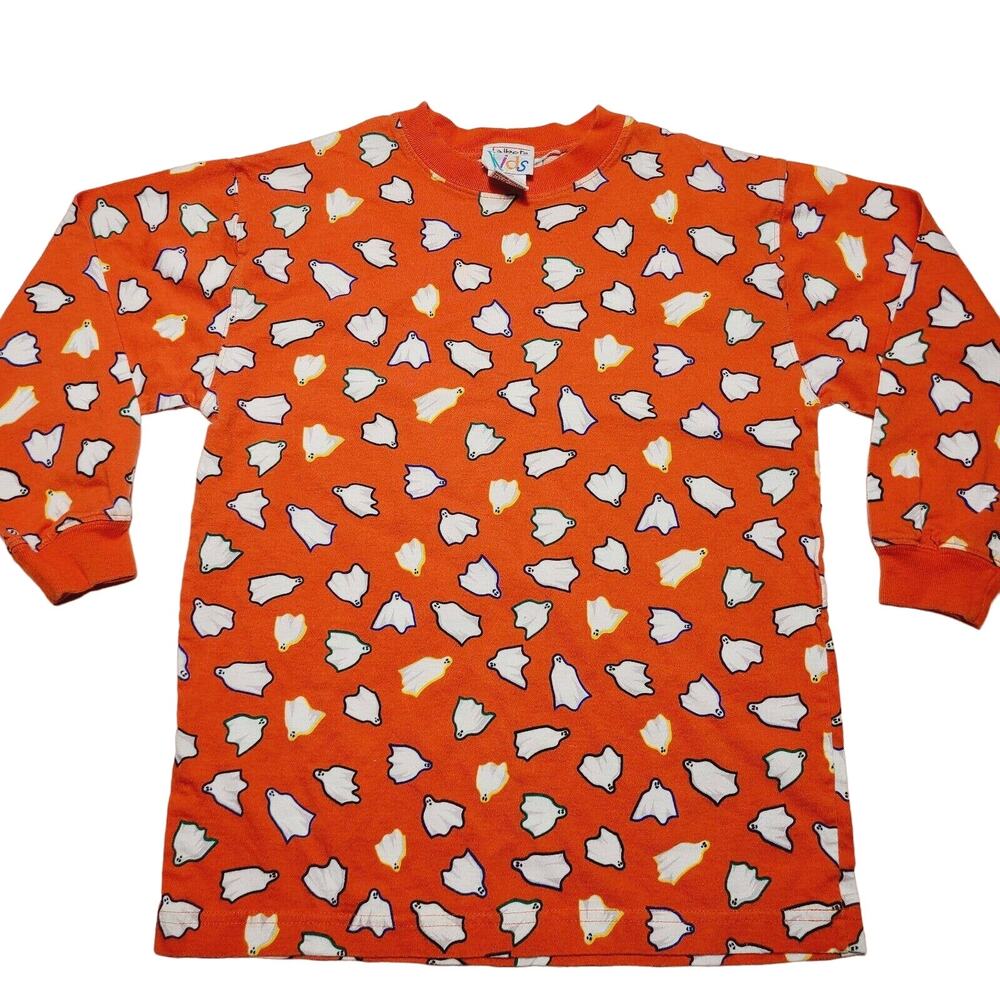 Talbots Kids Orange Ghost Spooky Longsleeve T-Shirt Halloween Kid's Size Medium